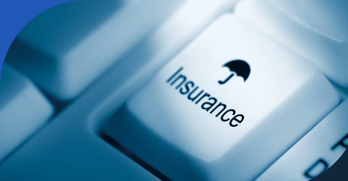 Keyboard key labeled "Insurance" with an umbrella icon symbolizing protection and coverage options.