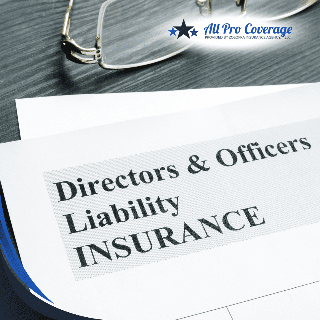 Directors & Officers Liability Insurance document with eyeglasses on a desk.